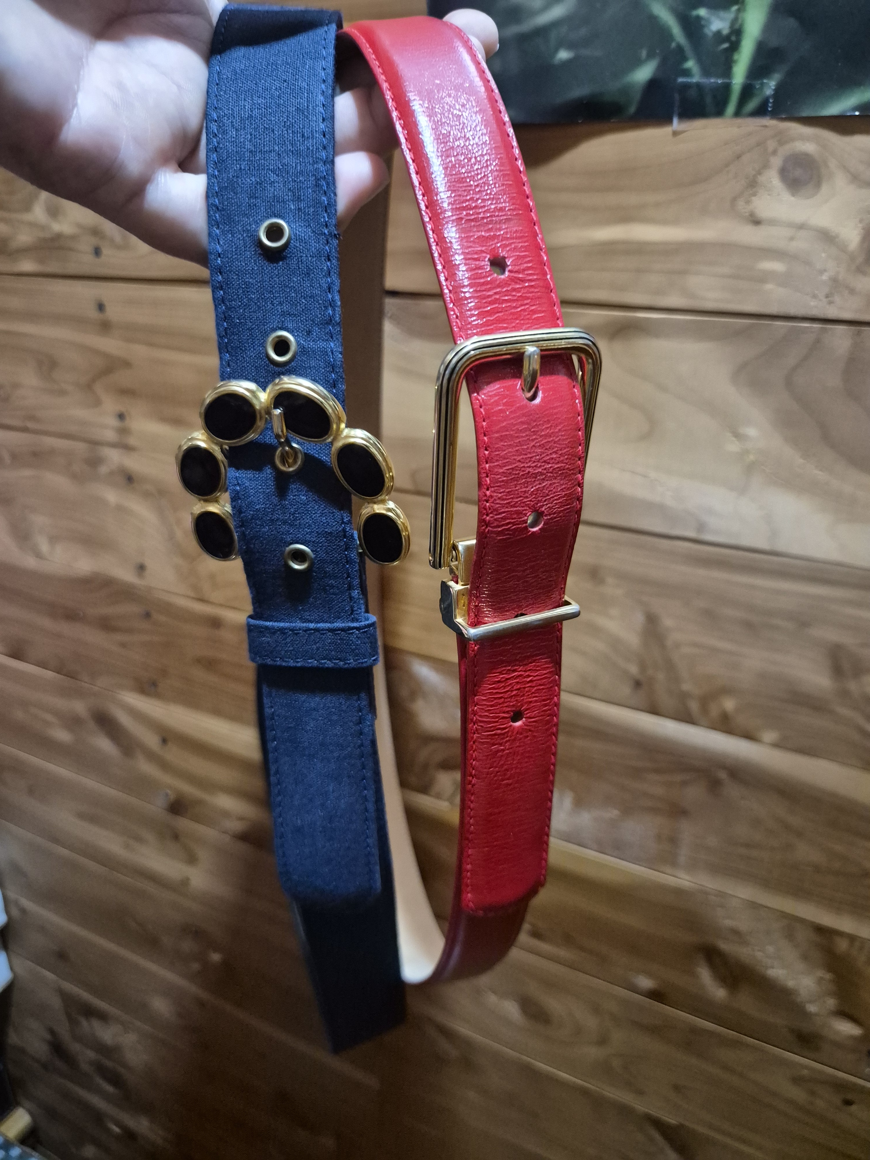 Liz Claiborne Red And Navy Womens Belts With Gold Buckles